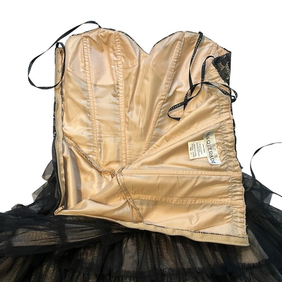 Vintage 90s Masquerade Strapless Black Gold Tiered Tulle Tutu Skirt Dress,Sz 5/6 - Picture 11 of 15